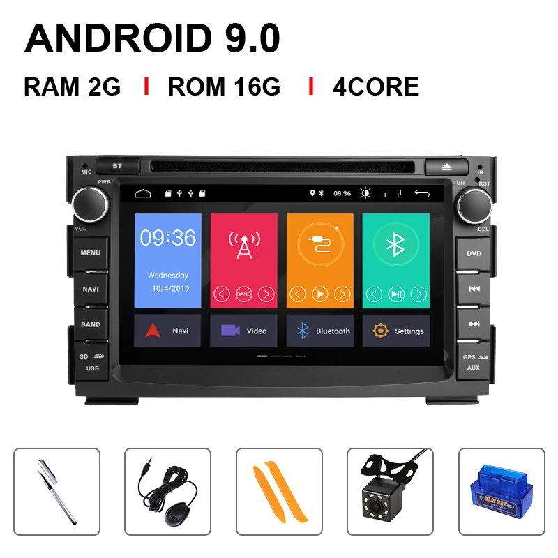 4 Core 16ROM OBD Cam Ips DSP 4G 64GB 2 Din Android 9,0 автомобильный мультимедийный DVD для KIA Ceed 2009 2010 2011 2012 Авто радио gps навигация головное устройство аудио - Цвет: 4 Core 16ROM OBD Cam