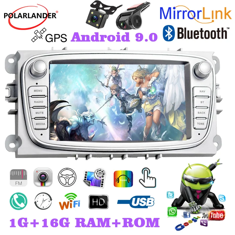 Двойной разъем Android для Ford/Focus/S-Max/Mondeo 9/GalaxyC-Max iOS Airplay FM Mirror Link F7800S серебристый