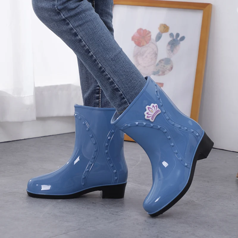 Women Mid-Calf Rainboots Spring Autumn Light Comfort Work Water Boots Female Outdoor Round Toe Waterproof PVC Shoes