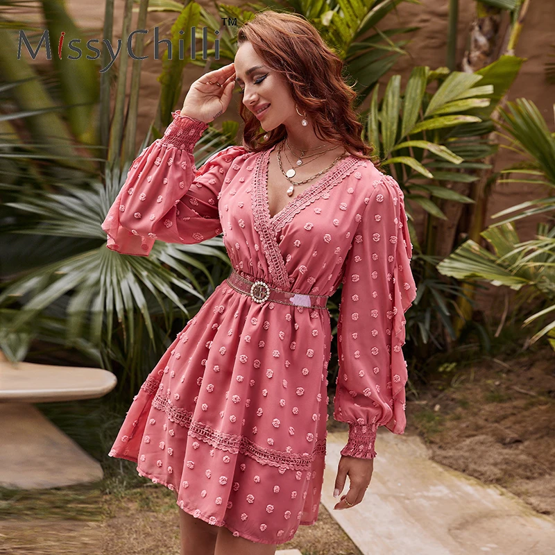 Женское жаккардовое платье с рюшами MissyChilli винтажное в горошек длинными рукавами