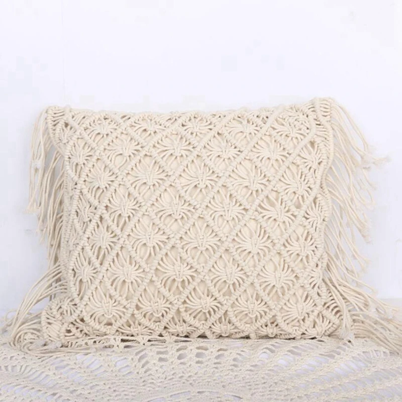Cotton Linen Macrame Hand-Woven Thread Pillow Covers Geometry 45X45cm & Round Seat Cushion Back As Sofa | Дом и сад