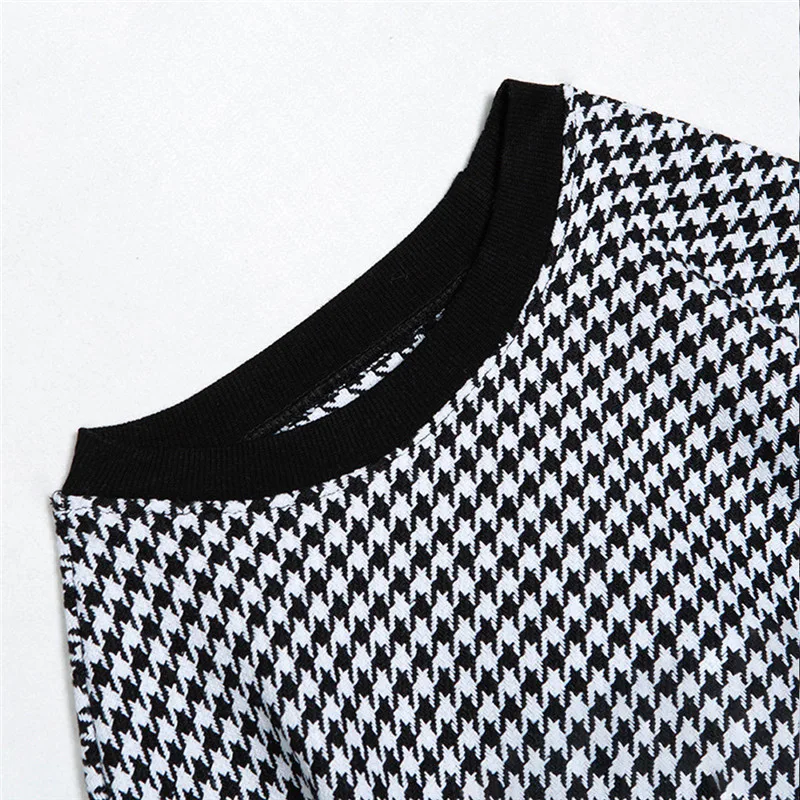 Женский пуловер с капюшоном в стиле хип-хоп длинным рукавом гусиные лапки