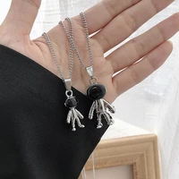 korean fashion astronaut pendant long necklace for women stainless steel cuban link chain goth style cute men hip hop jewelry