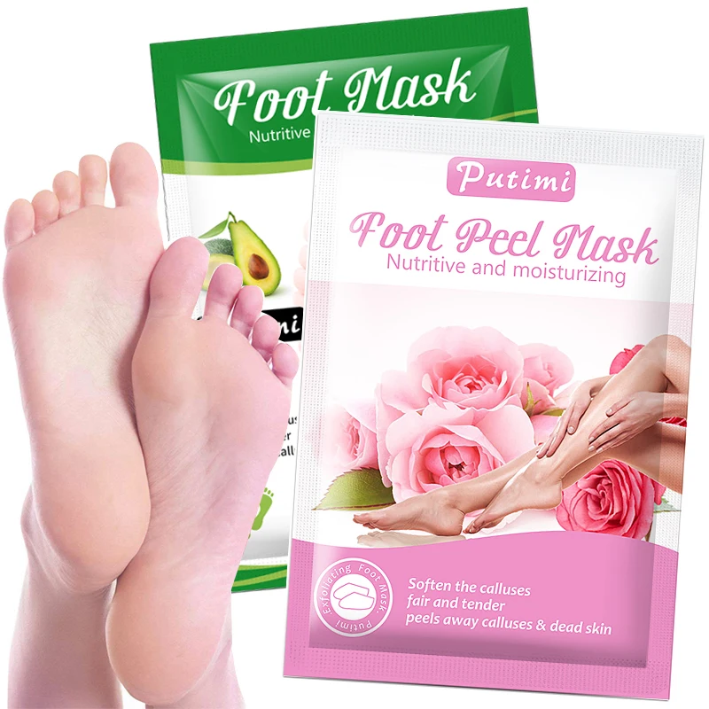 

PUTIMI 4 шт. в упаковке, 2 пары, розовое/авокадо, оказывающего отшелушиващее и смягчающее действие на педикюр носки для пилинга против трещин на ...