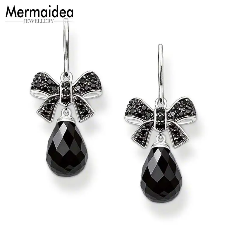 Серьги с черным бантом в форме капли воды серьги лебедем модные ювелирные