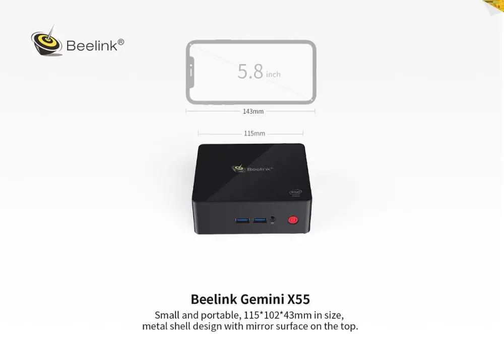 X55 Мини ПК Intel Pentium J5005 до 2,8 ГГц 8 Гб LPDDR4 125 ГБ/256 SSD 2,4 ГГц+ 5 ГГц wifi 2* HDMI 4K 60 Гц BT Windows 10 или Linux
