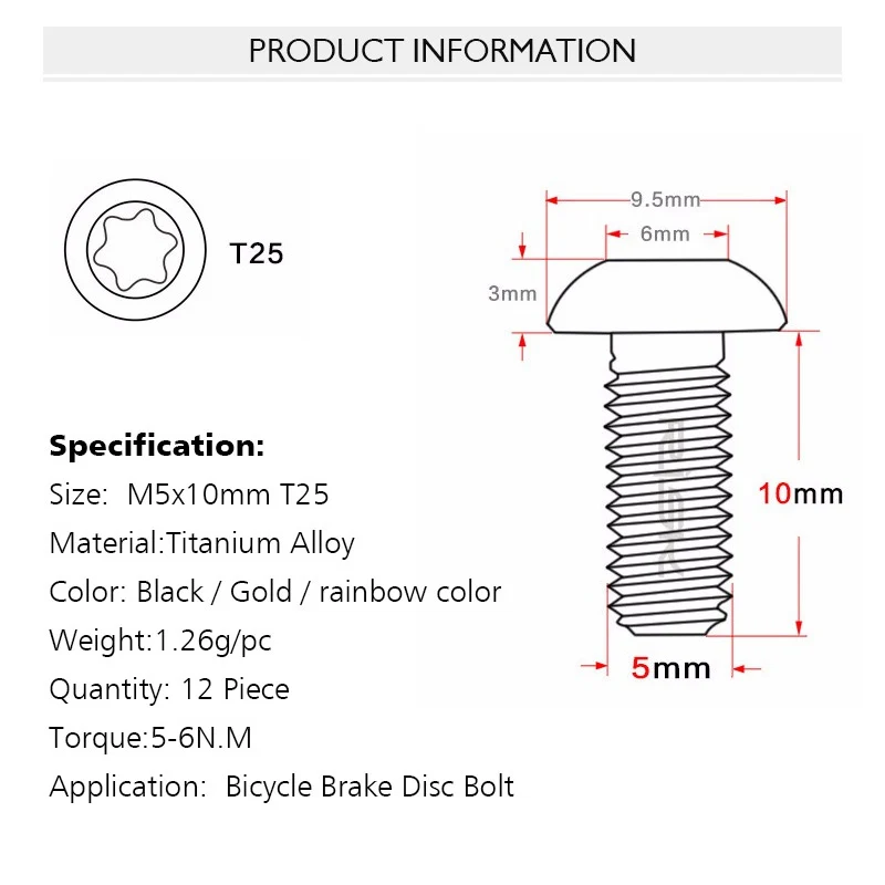 Велосипедные тормозные диски болты из титанового сплава 12 шт./лот M5 * 10 мм | Спорт и