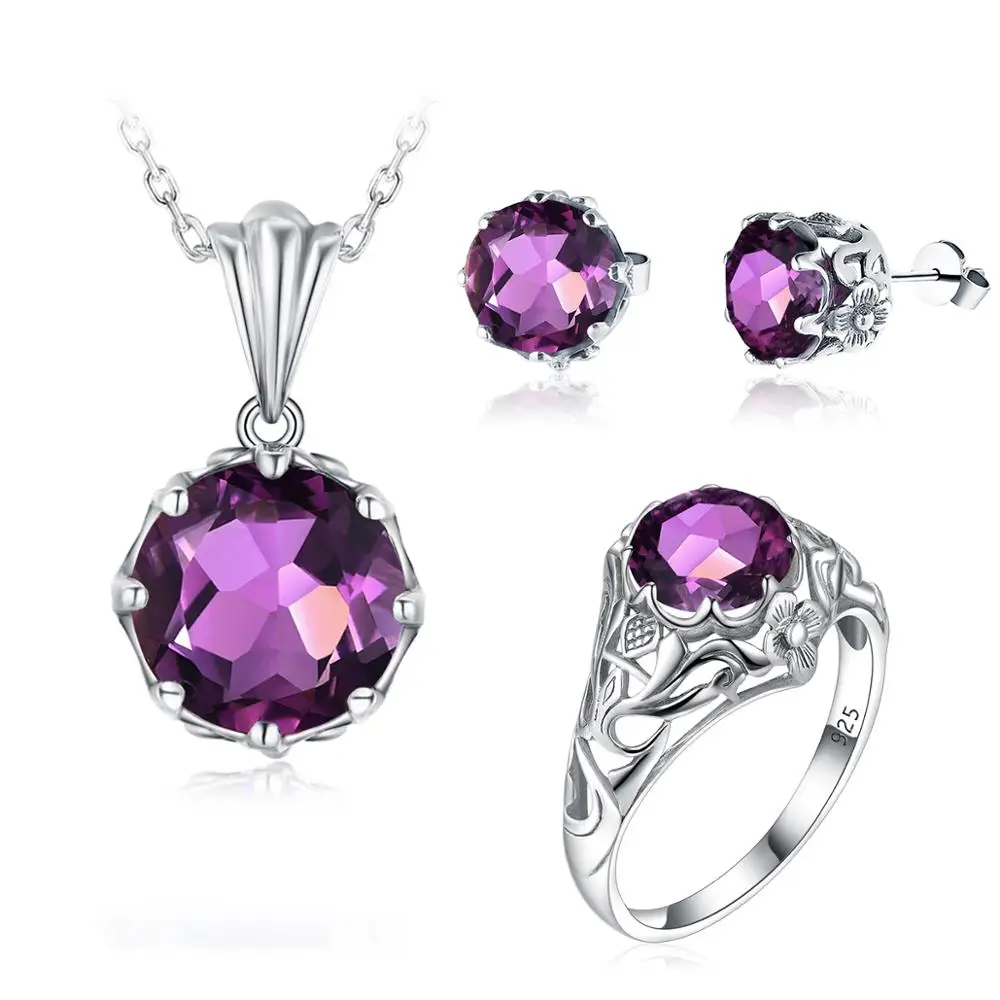 

Серьги и кольцо из серебра 925 пробы, с фиолетовым цветком