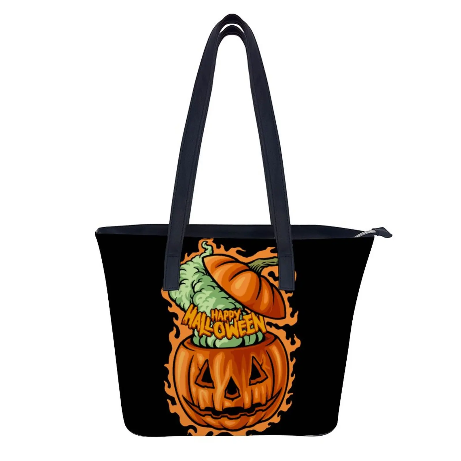 

Halloween Happy Pumpkin Shoulder Bag Funny Pocket Retro Handbag Travel Student Fashion Leather Shopping Bag