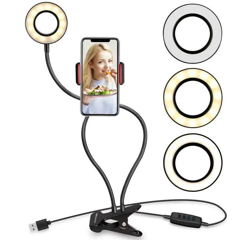 

Clip On Led Selfie Ring Light With Cell Phone Holder Flexible Dimmable Make up Lamp Desk Table Lamp Photo Studio For Live Stream