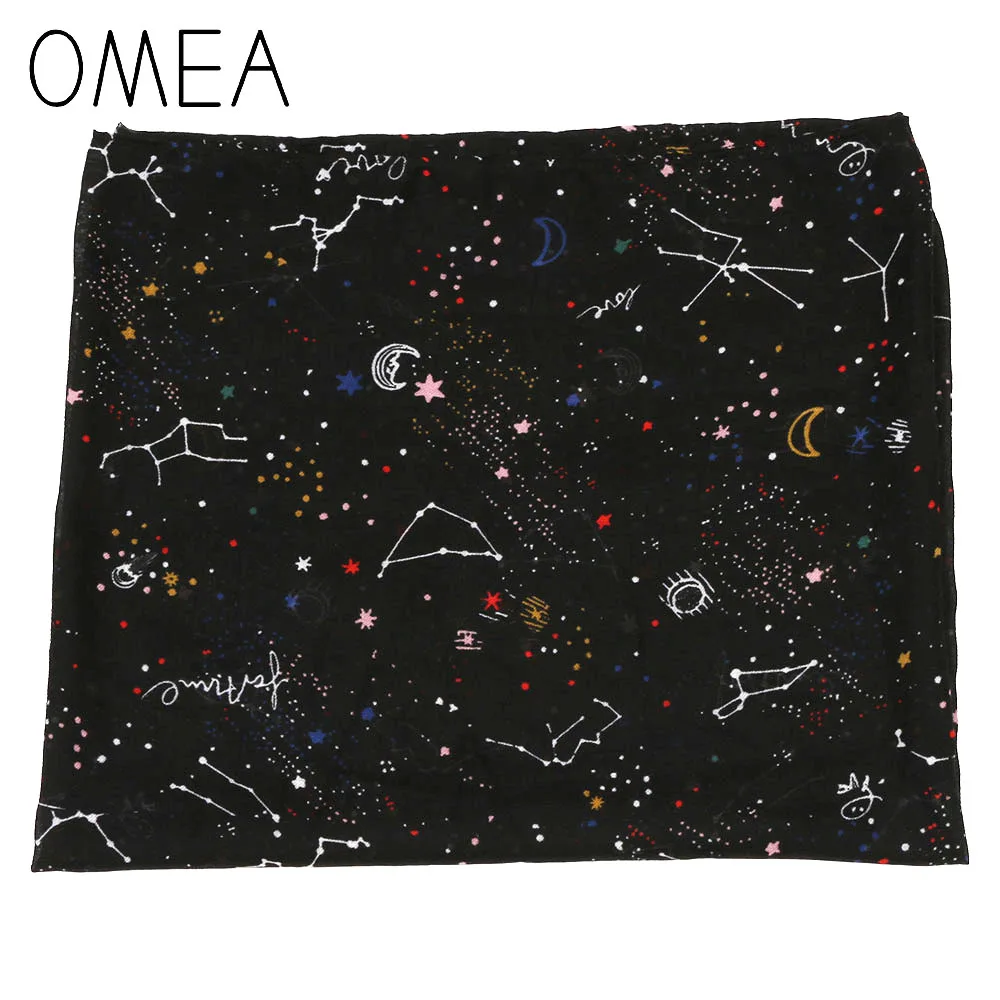 Черный шелковый шарф OMEA с рисунком звездного неба Женская шаль и обертывания