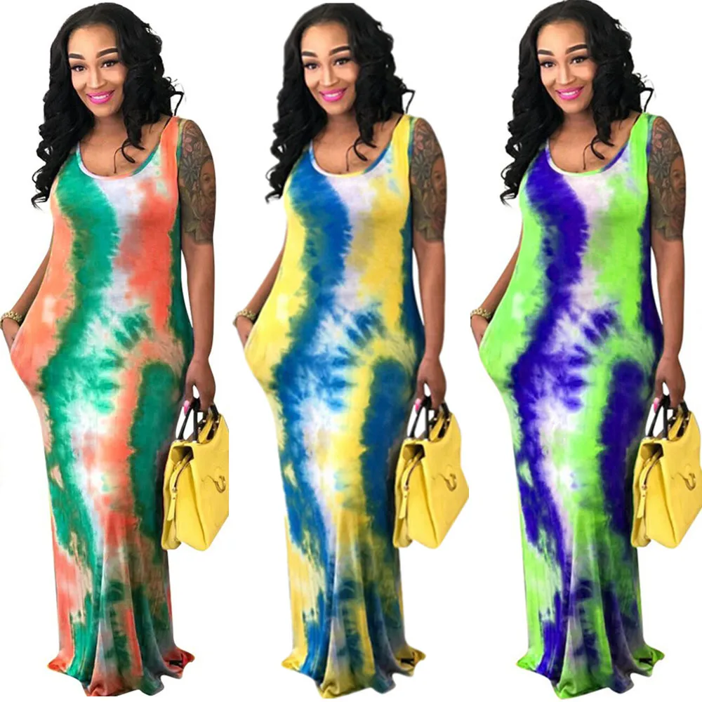 

ChocoMist Dress Casual Tie-dye Multicolor Floor Length Dress(With Elastic) DN8113