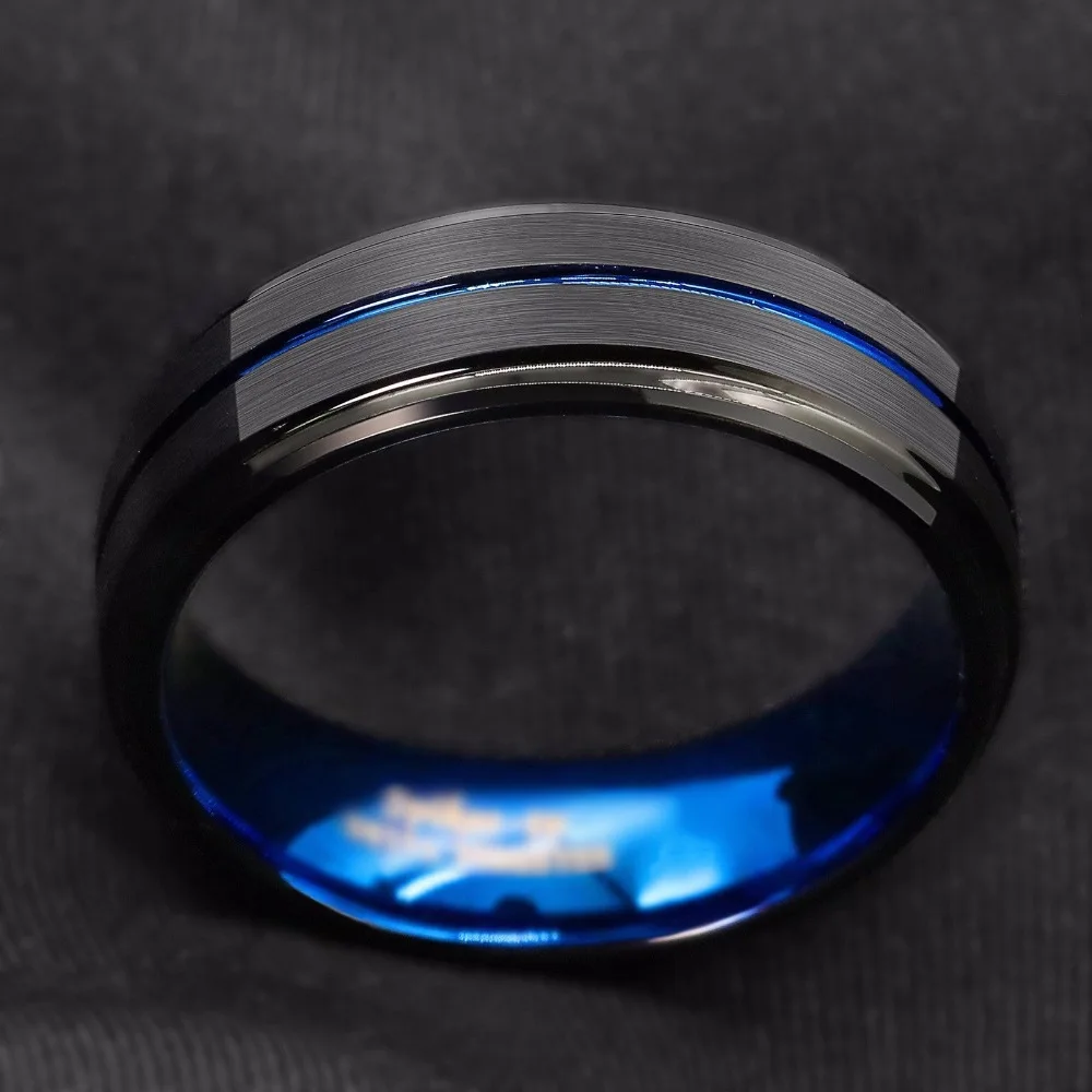 

Titanium Rings For Men Stainless Steel Surface Black Blue Groove Inside Blue Face Ring Highlight Man Temperament Light Luxury