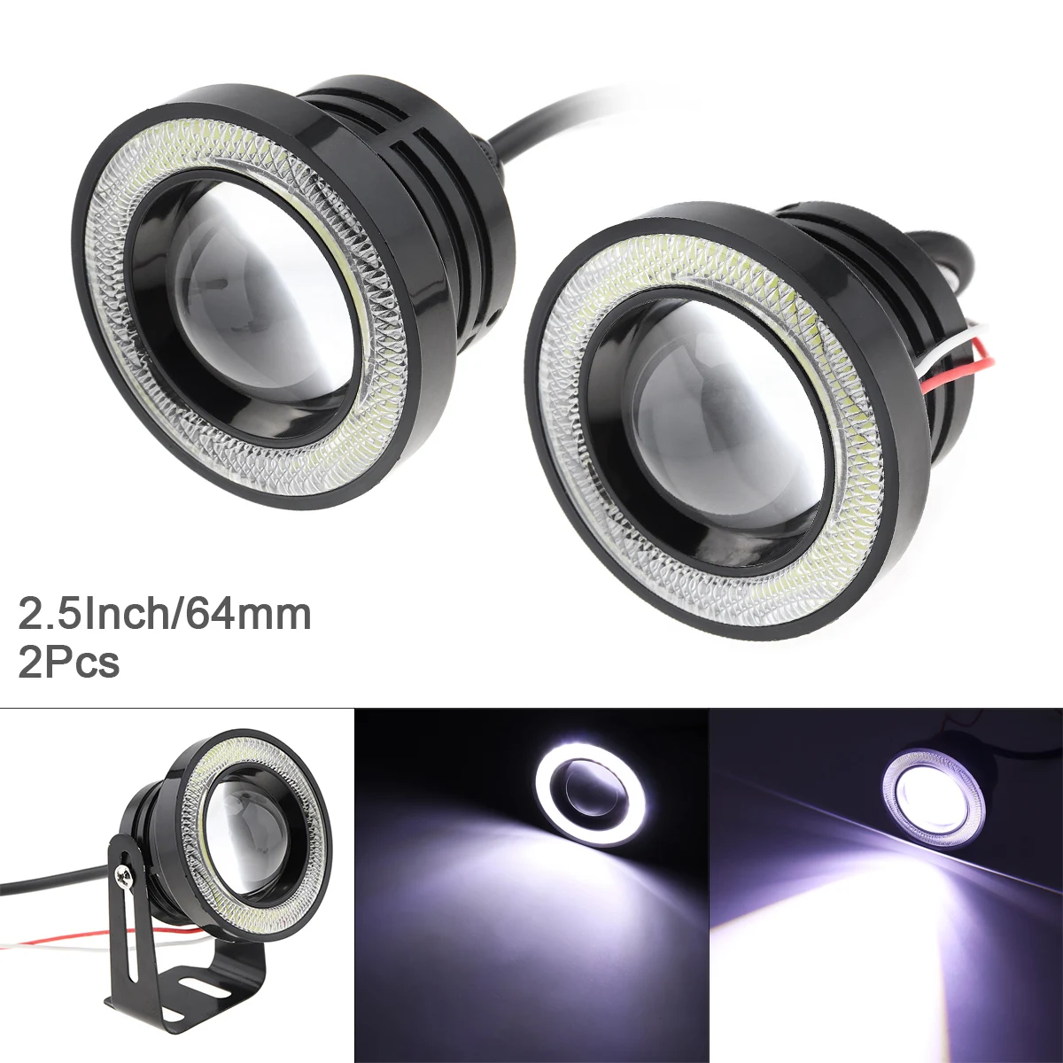 

2pcs Blue Lights 2.5 Inch 64MM 12V 1200LM DRL Car LED Angel Eye Fog Lamp COB Diaphragm Daytime Running Light Universal for Car