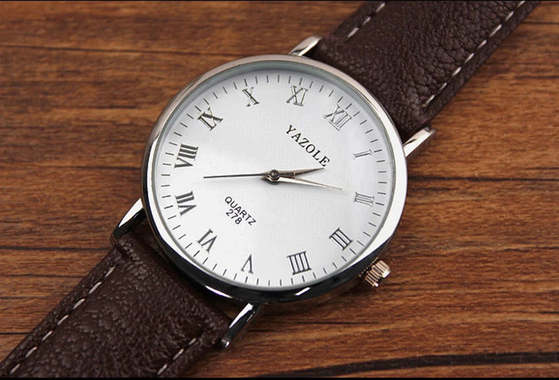 Роскошные мужские часы модные коричневые с кожаным ремешком Мужские кварцевые