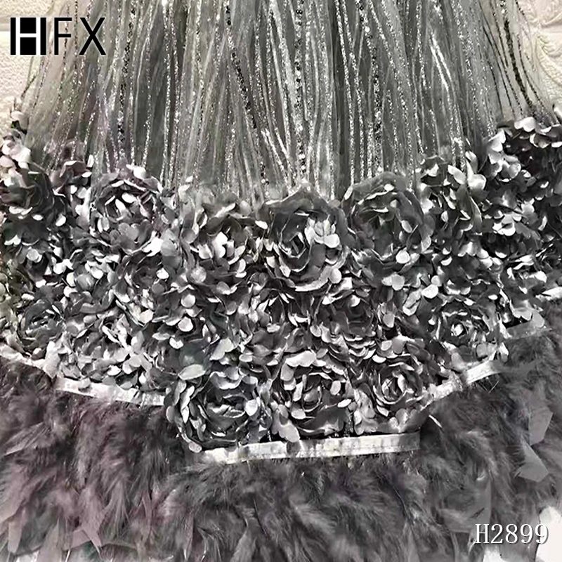 HFX африканская кружевная ткань с блестками 3D кружевная ткань высокое качество кружева нигерийские французские кружевные ткани для свадебного платья F2899