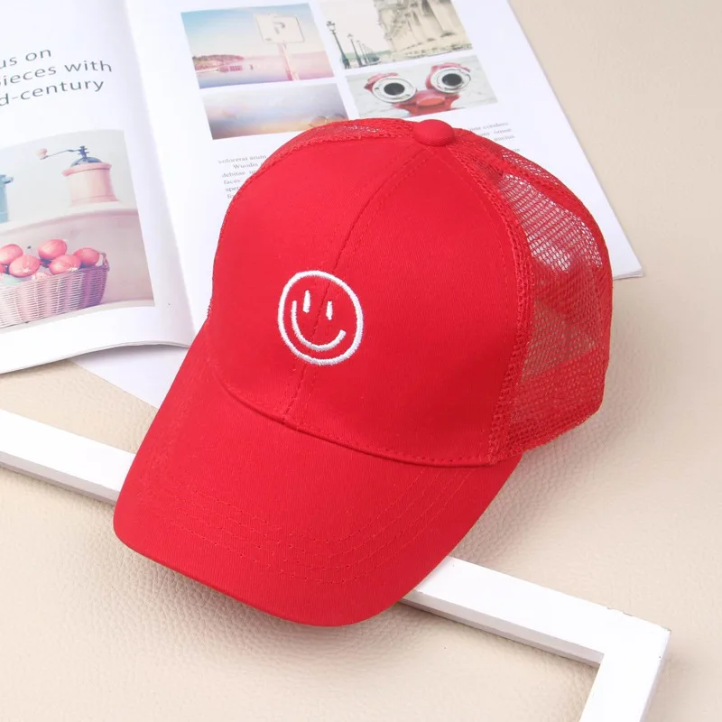 

Children Smiley cotton Baseball Cap Girls Snapback Sun Protection Caps Mesh Kids Baby Trucker Sun Hat 4colors