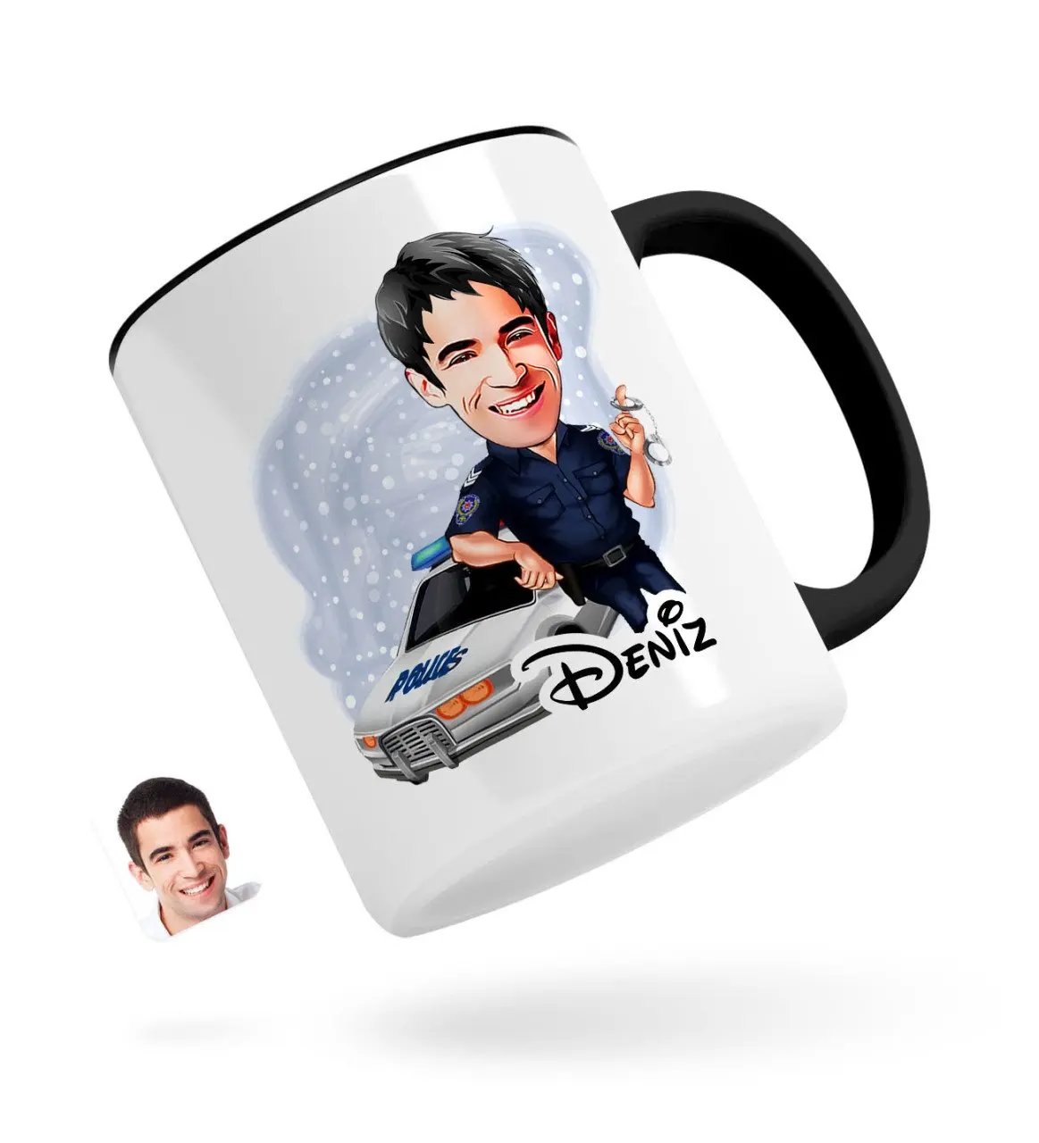 

Персонализированные мужские полицейские карикатура черная кружка Bardak-2