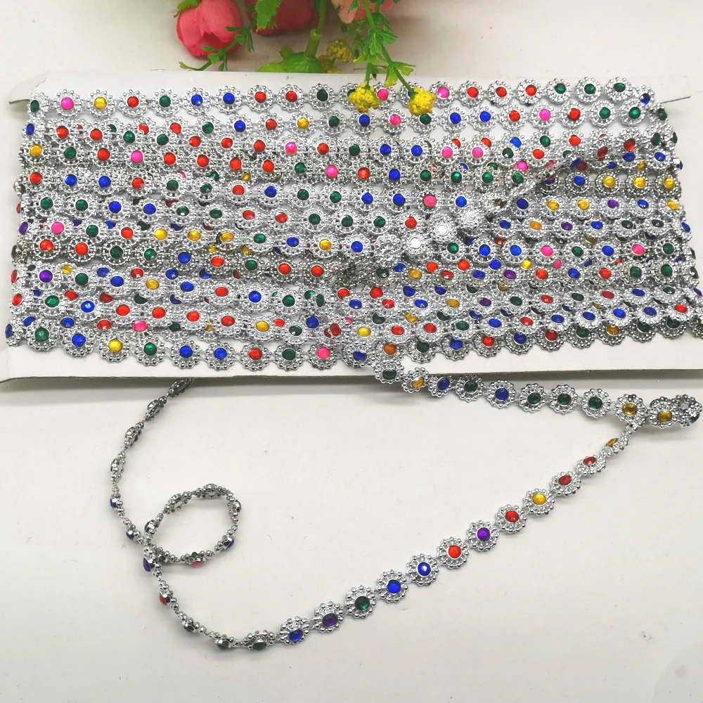 Хрустальные цепочки Золотая и серебряная Алмазная лента Кружевная аппликация 9