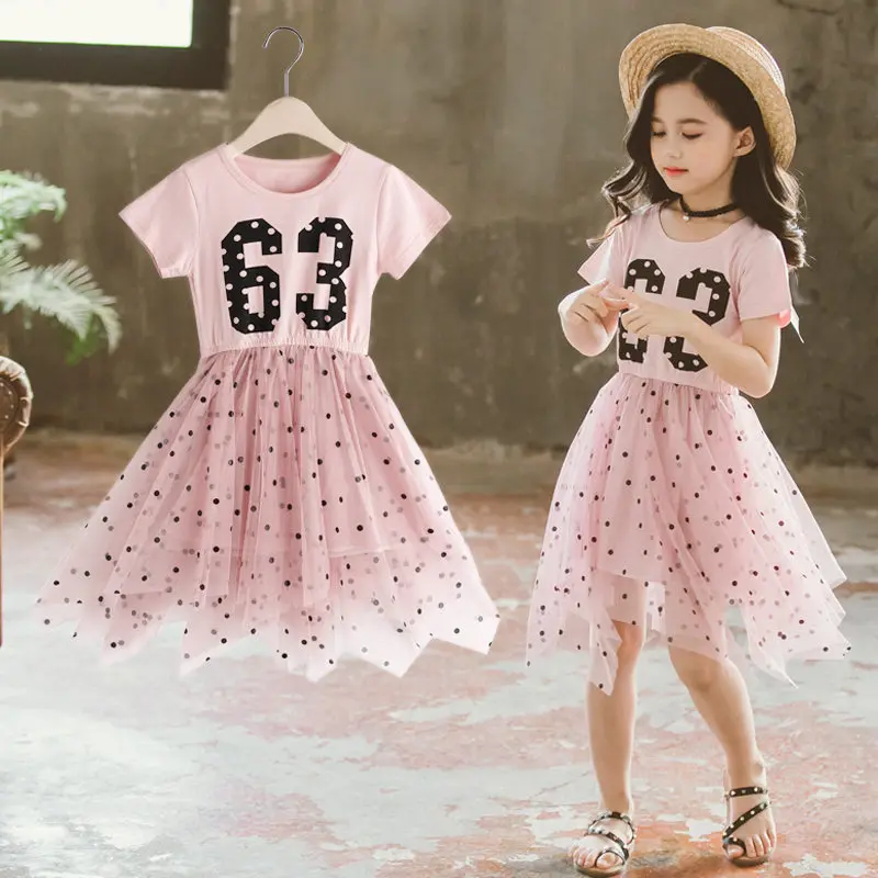 

Vintage Summer Girls Polka Dot Dress Kids Princess Mesh Polka-Dot Dresses New Arrival Girls Baby Clothing 4 5 7 9 11 13 Year Old
