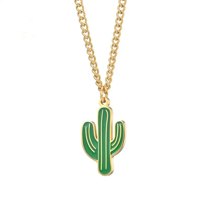 

Basic Trend Stainless Steel Necklace for Men and Women Simple Cactus Pendant High Quality Hard Metal Wholesale Jewelry