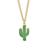 basic trend stainless steel necklace for men and women simple cactus pendant high quality hard metal wholesale jewelry
