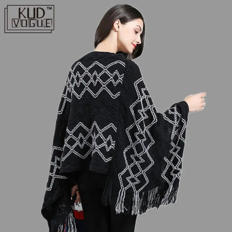 Осенняя Женская шаль длинный шарф с бахромой узорная крашеная трикотажная