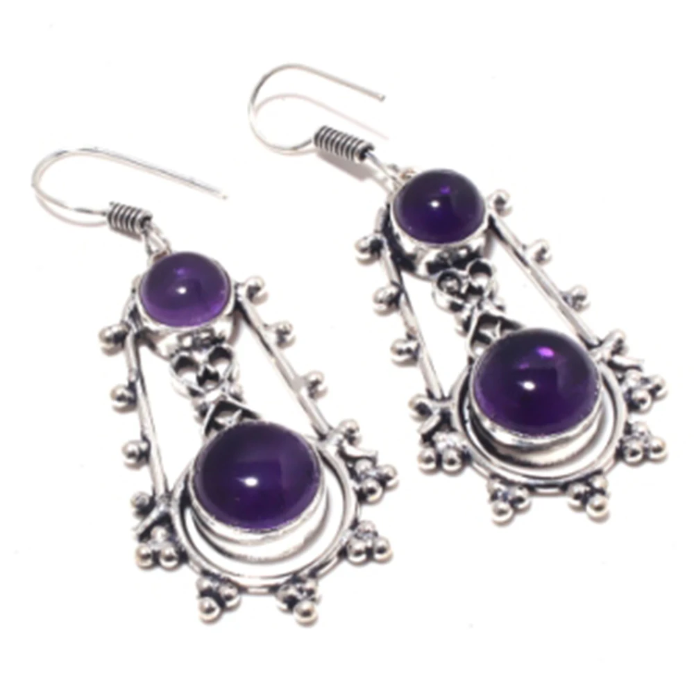 

Amethysts Earrings Silver Overlay over Copper ,58mm, E4075