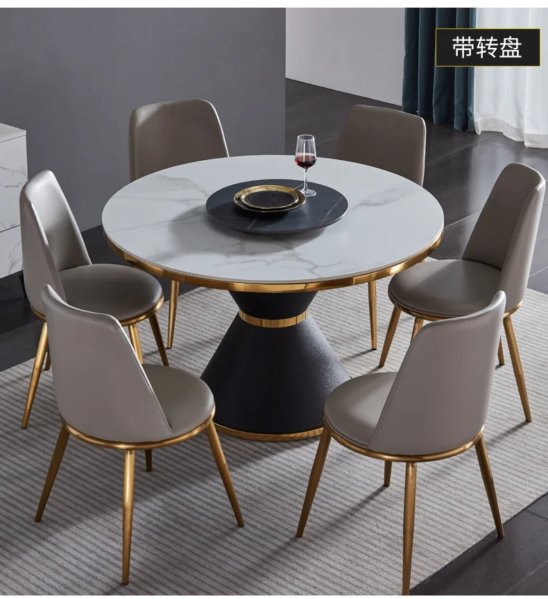 

Light luxury marble dining table and chairs combination of simple household round dining room dining table