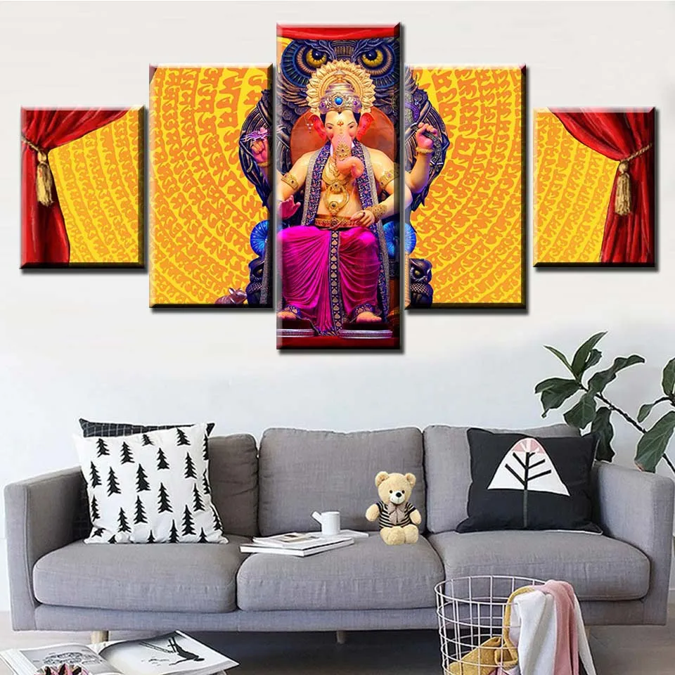 5 панелей изображение слона Бога настенное искусство Ганеша гостиная