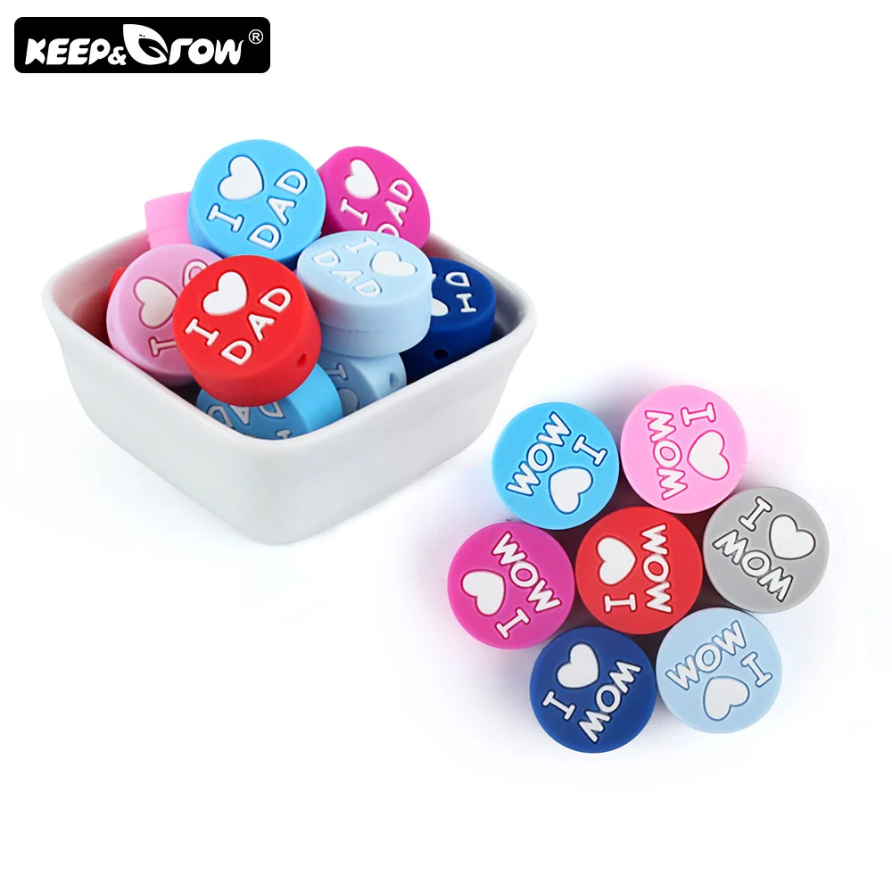 Бусины для прорезывания зубов Keep & Grow круглые силиконовые Бусы I Love Mom/I соска