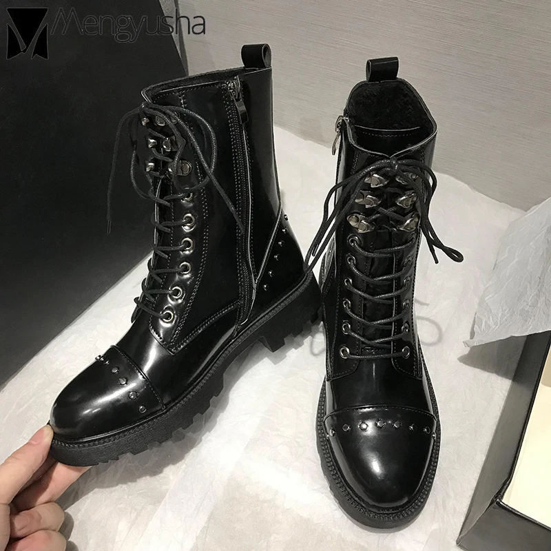 Ботинки martin в стиле панк с металлическими заклепками женские черные ботинки на