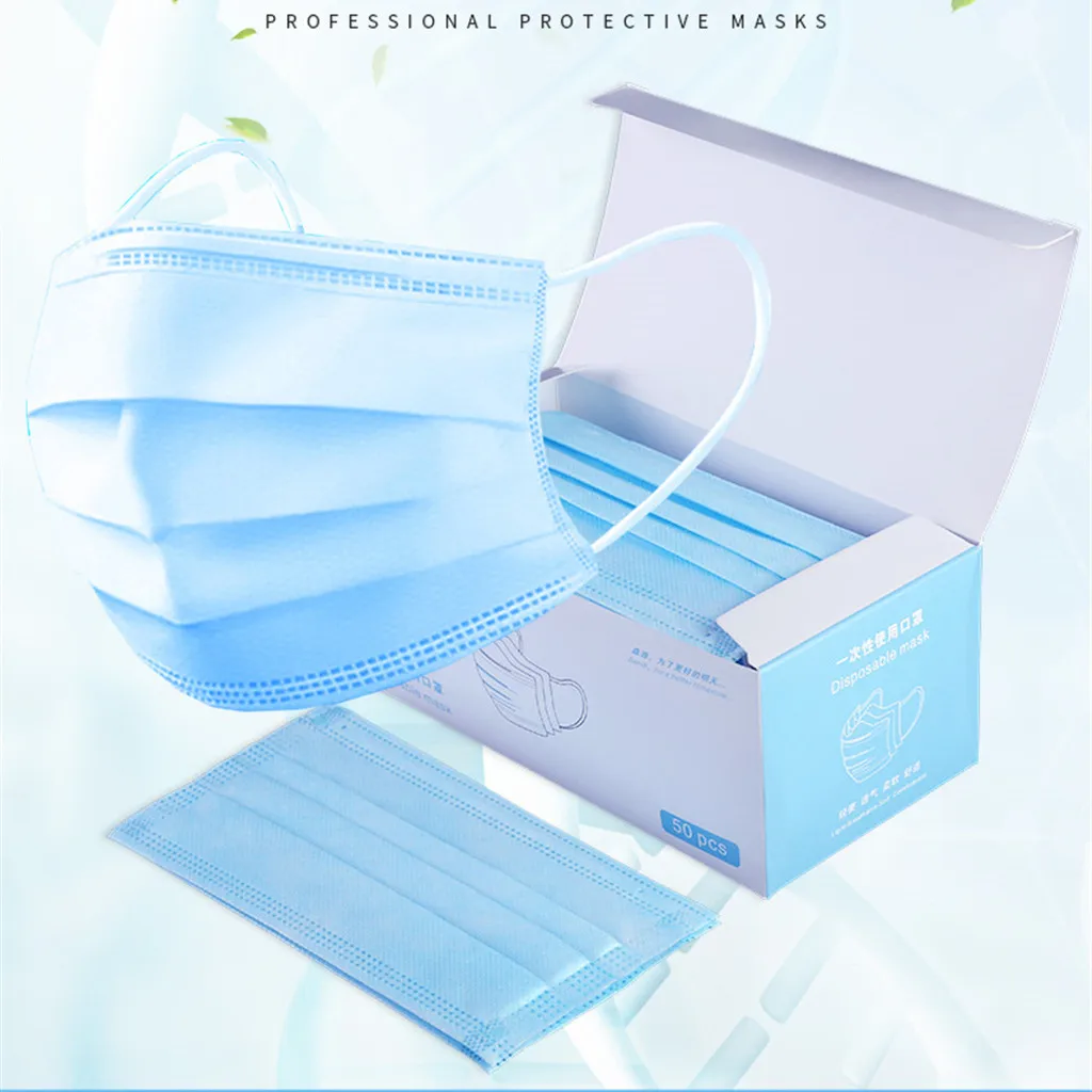 

50PC Adult Disposable Protective Mask Unisex Protection Fabric Dust Mouth Mask Pure cotton blue reathable Masks