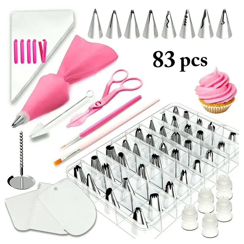 

83 PCS Cake Baking Tools Sets Silicone Icing Piping Cream Pastry Bag DIY Cake Decorating Stainless Steel Nozzle For Kitchen