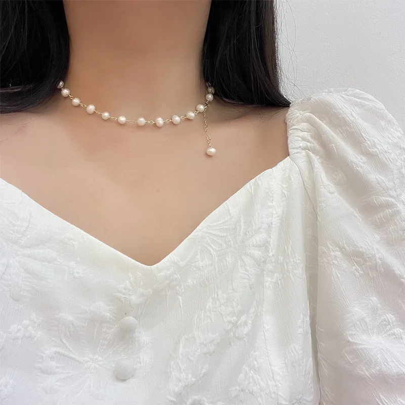 

Sweet Jewelry Natural Freshwater Pearl Necklace Elegant Design Golden Plating Round Beaded Necklace For Women Gifts