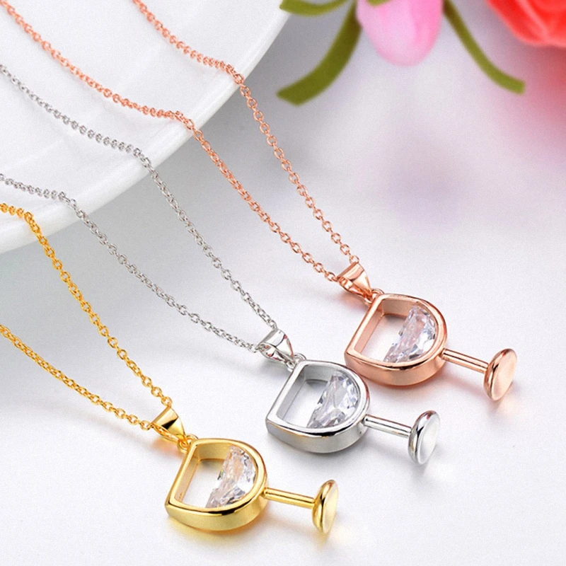 

New Zircon Fashion Creative Charm Wedding Gift Women Long Chain Necklace Jewelry Crystal Wine Glass Shape Of Shimmering Pendant