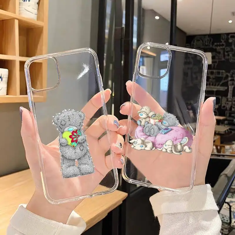 

Lovely Teddy bear Phone Case Transparent soft For iphone 12 11 13 7 8 6 s plus x xs xr pro max mini