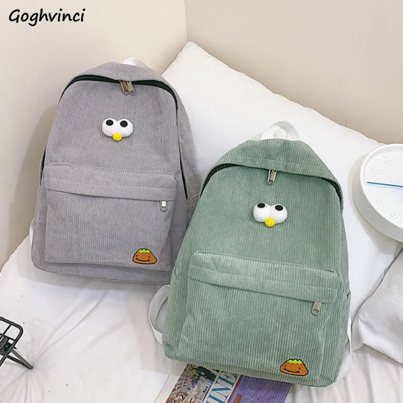 

Backpacks Korean Preppy Style Ins Vintage Unisex Couples Cute Embroidery Corduroy Large Capacity School Bags for Teenage Girls