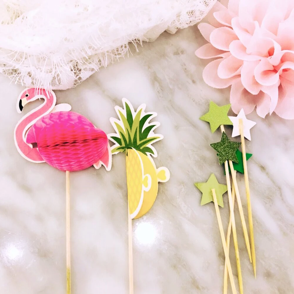 Розовый фламинго или желтый ананас кекс Топпер тропический хавиан Луау