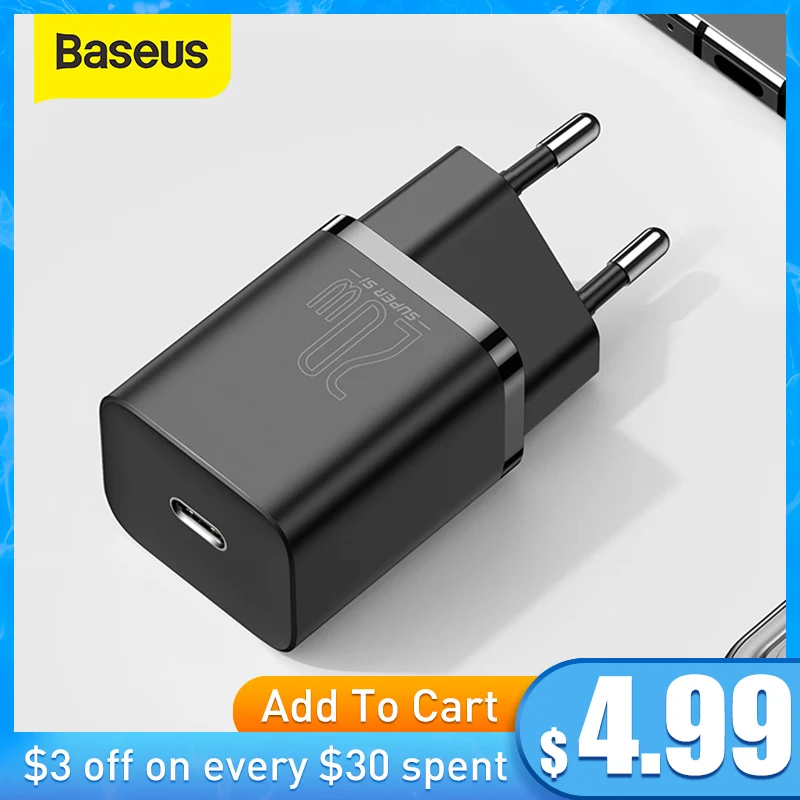  Baseus USB Type C Charger 20W Portable USB C Charger Support Type C PD Fast Charging For iPhone 12 Pro Max 11 Mini 8 Plus 