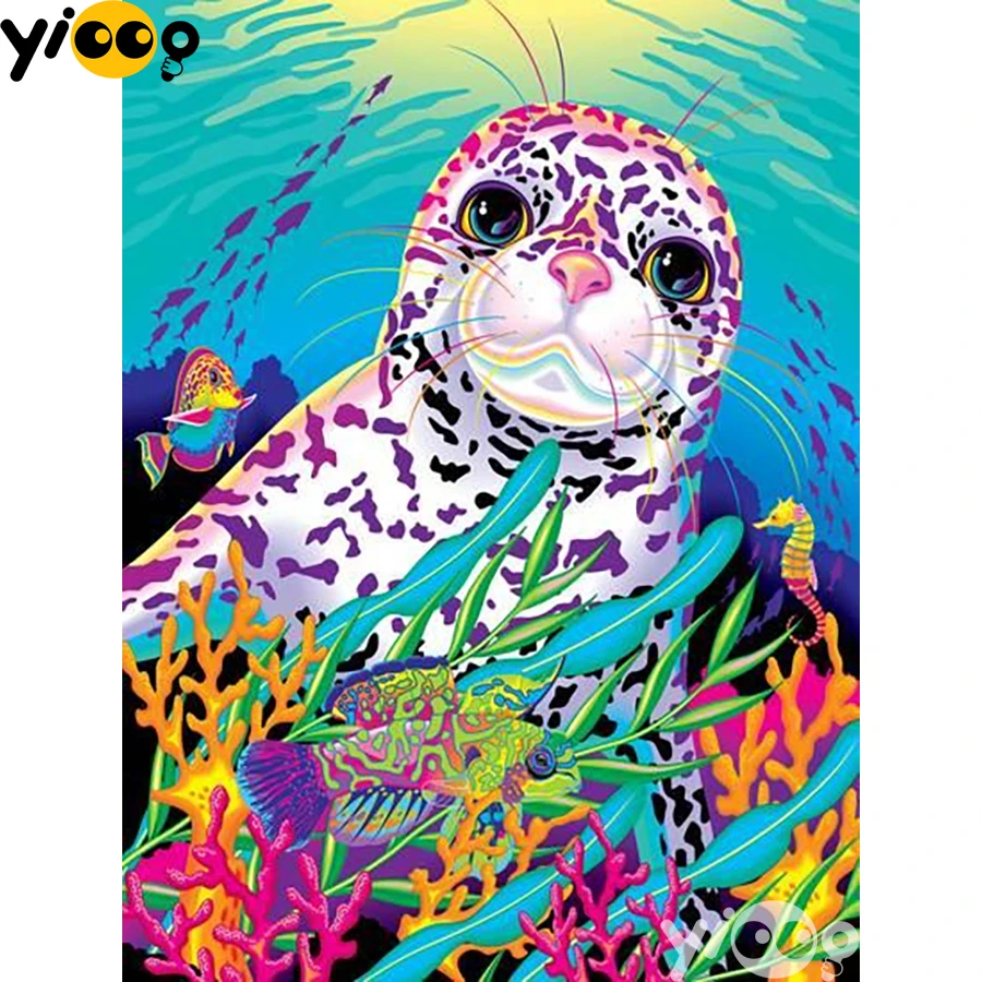 

Full Square/Round Drill Diamond Painting Cross Stitch Embroidery Colorful Sea Lion Rhinestone Mosaic Home Decor Gift AX2806