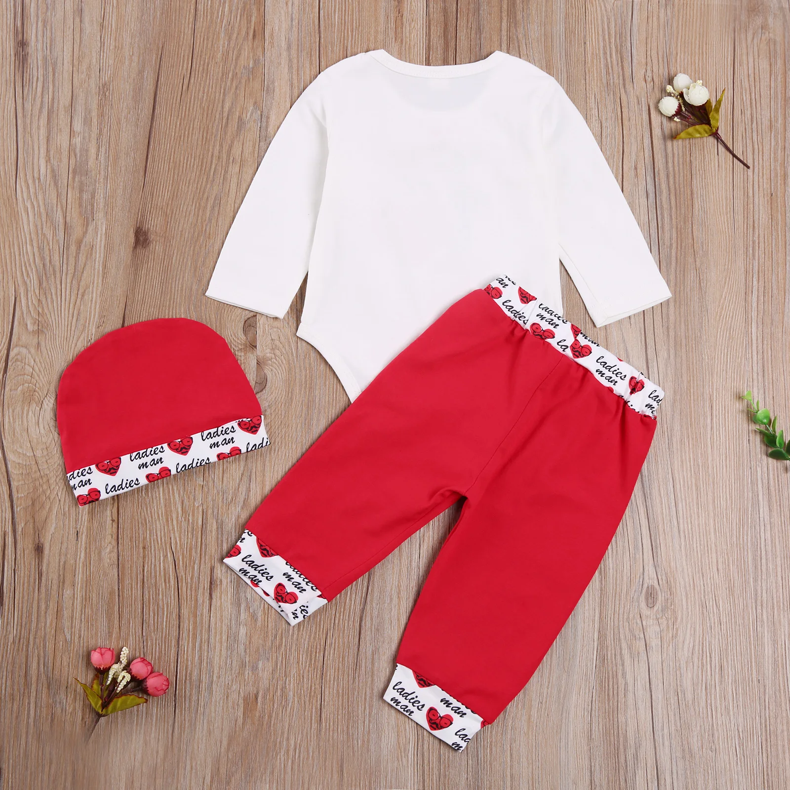 

Valentine's Day Infant Baby Boys 0-24M Clothes Sets 3pcs 0-24M Letter Print Long Sleeve Romper Tops Pants Hats