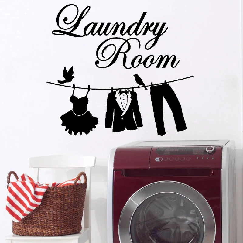 

Washing Machine Wall Sticker Laundry Room Decoration Removable Waterproof Art Mural Dress Pants Suit Decals Clothes Rod Birds