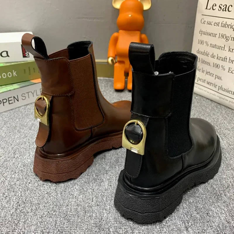 

Women Chelsea Boots Winter Women's Ankle Boots Square Heel Boots 2022 New Fashion Women Boots PU Leather Goth Motorcycle Boots