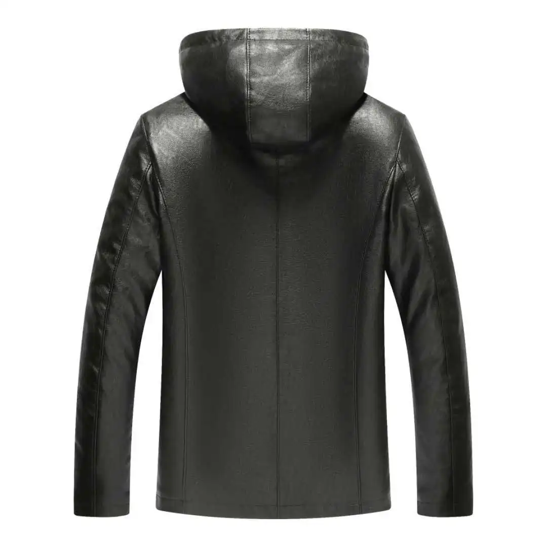 

Men's Leather Coat Leather and Fur in One PU Leather Brushed and Thick Leather Hooded Warm Coat Leather Men Wholesale