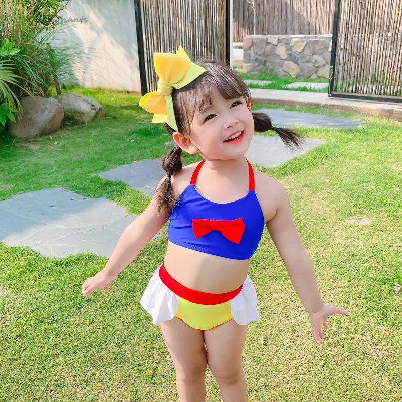 

Girls Bikini Set 2-8 Y Kids Two Pieces Swimwear Baby Sling Swimsuit Blue Yellow Red Children Sandy Beachwear Tankini Set