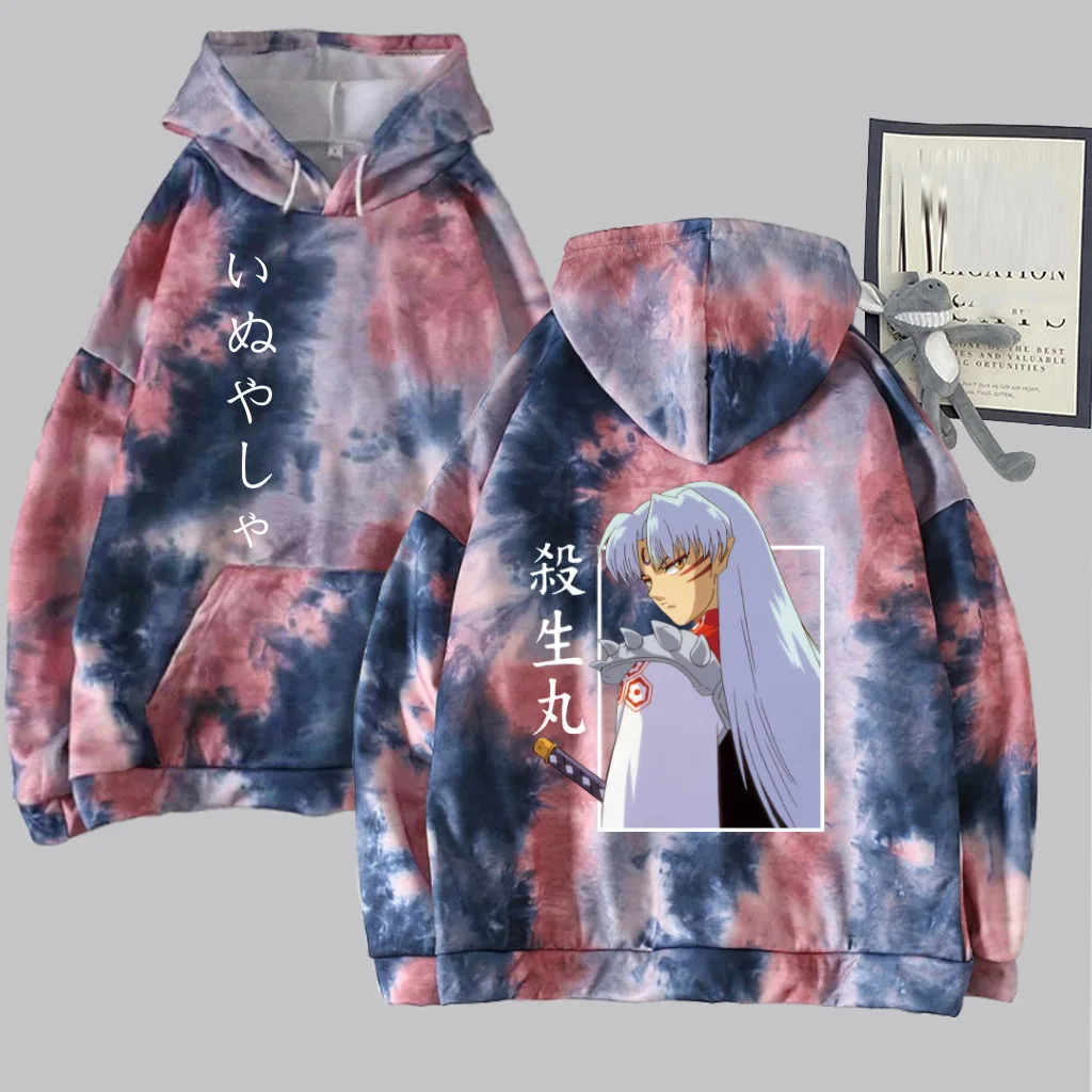 

Hot Anime Hoodie InuYasha Sesshomaru Tie-dye Pullovers Tops