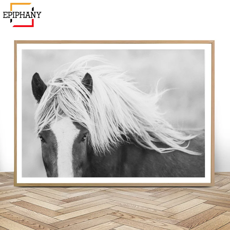 Черно белая лошадь принт дикая настенные художественные принты Бохо Декор