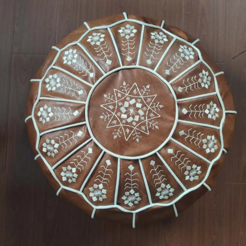 Decorative Moroccan Artificial Leather Pouf Hassock Ottoman Footstool Round & Large 50*50*30cm Unstuffed Cushion | Дом и сад
