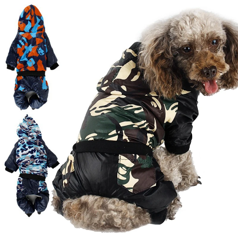 

Large Dogs Waterproof Warm Clothes Pet Small Dog Cat Winter Coats Print Thicken Jumpsuit Camo Pants Clothes